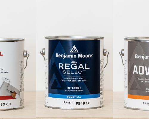Benjamin Moore paint cans from the leading U.S. paint company.